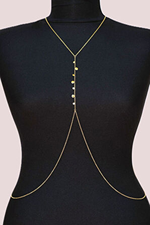 Işıltılı Pullu Çelik Vücut Zinciri Body Chain Gold Renk
