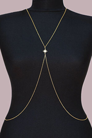 Kuzey Yıldızı Figürlü Çelik Vücut Zinciri Body Chain Gold Renk