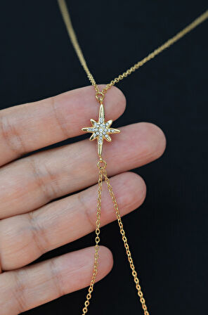 Kuzey Yıldızı Figürlü Çelik Vücut Zinciri Body Chain Gold Renk