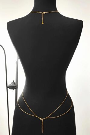 Çelik İnce Zincir Vücut Kolyesi Body Chain Çelik Vücut Zinciri Gold Renk