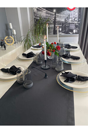Thick Linen Siyah Dertsiz Uzun Runner