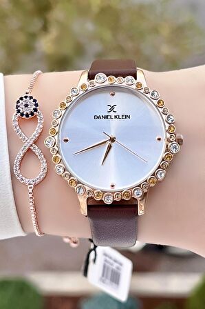 Daniel Klein DKISTE759 Kasası Rose Kordonu Kahverengi Renk Deri Kordon Kadın Kol Saati Ve Bileklik