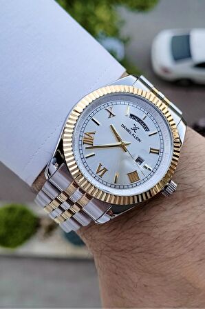 Daniel Klein DKISTE586 Gold Gümüş Renk Takvim ve Gün Fonksiyonlu Erkek Kol Saati