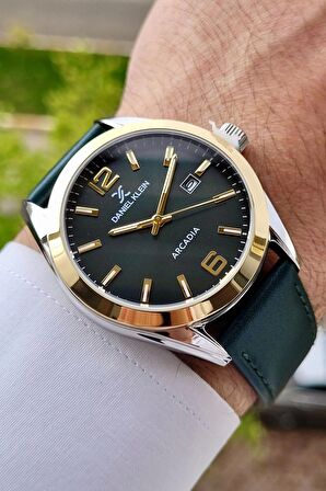 Daniel Klein DKISTE1175 Kasası Gümüş Kordonu ve Kadranı Yeşil Renk Hediye Paketli Takvimli Erkek Kol Saati