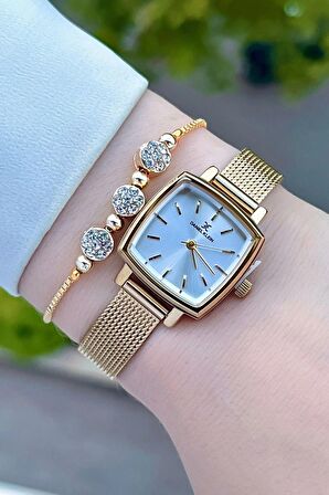 Daniel Klein DKISTE1220 Kadranı Gümüş Kordonu Gold Renk Hediye Paketli Kadın Kol Saati ve Bileklik