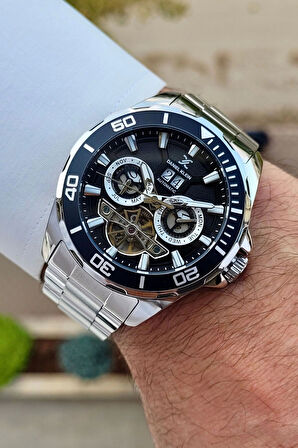 Daniel Klein DKISTE1261 Kadranı Siyah Kordonu Gümüş Renk Otomatik Takvimli Hediye Paketli Erkek Kol Saati