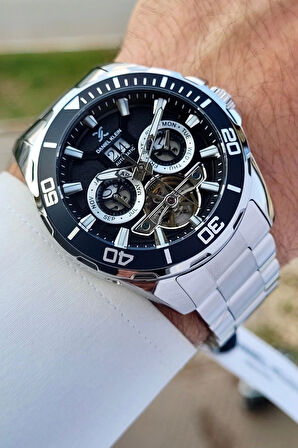 Daniel Klein DKISTE1261 Kadranı Siyah Kordonu Gümüş Renk Otomatik Takvimli Hediye Paketli Erkek Kol Saati