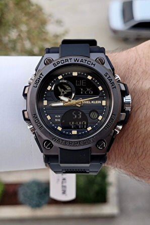 Daniel Klein DKISTE1305 Rakamları Gold Kordonu Siyah Renk Analog Dijital Hediye Paketli Erkek Kol Saati