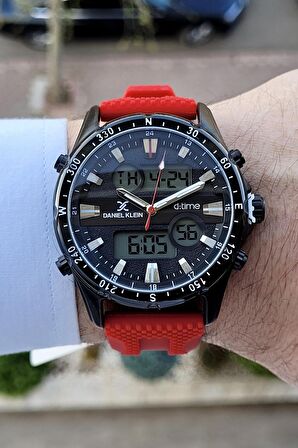 Daniel Klein DKISTE324 Kırmızı Renk Silikon Kordon Hem Analog Hemde Dijital Kol Saati