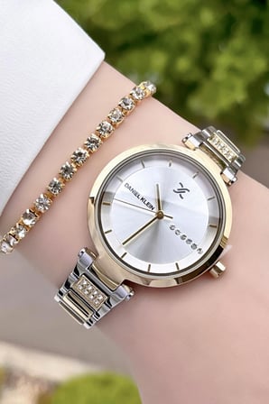 Daniel Klein DKISTE158 Premium Gold Gümüş Renk Kadın Kol Saati Ve Bileklik
