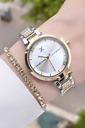 Daniel Klein DKISTE158 Premium Gold Gümüş Renk Kadın Kol Saati Ve Bileklik