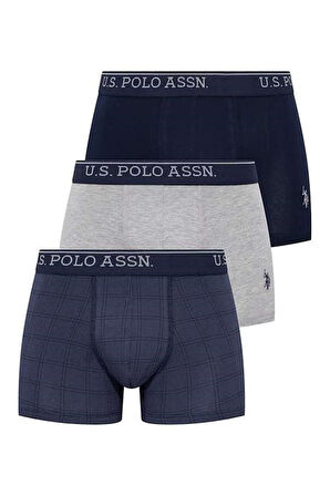 U.S. Polo Assn. Erkek Lisanslı Fit Boxer 3'lü Kutulu Paket / Lacivert - Gri - Baskılı