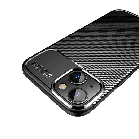 Vendas iPhone 14 (iPhone 14 Uyumlu) Deep Dizayn Auto Focus Tasarımlı Karbon Dizayn Kılıf + Seramik Nano Ekran Koruyucu