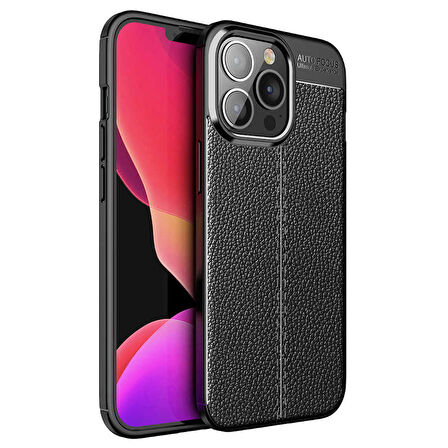Vendas iPhone 14 Pro Max (14 Pro Max Uyumlu) Deri Desenli Niss Dikiş Tasarımlı Darbe Dirençli Silikon Kılıf + Seramik Nano Ekran Koruyucu