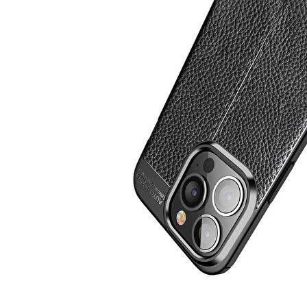 Vendas iPhone 14 Pro Max (14 Pro Max Uyumlu) Deri Desenli Niss Dikiş Tasarımlı Darbe Dirençli Silikon Kılıf + Seramik Nano Ekran Koruyucu