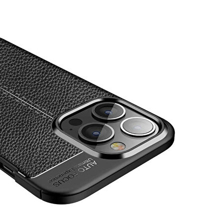 Vendas iPhone 14 Pro Max (14 Pro Max Uyumlu) Deri Desenli Niss Dikiş Tasarımlı Darbe Dirençli Silikon Kılıf + Seramik Nano Ekran Koruyucu