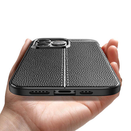 Vendas iPhone 14 Pro Max (14 Pro Max Uyumlu) Deri Desenli Niss Dikiş Tasarımlı Darbe Dirençli Silikon Kılıf + Seramik Nano Ekran Koruyucu