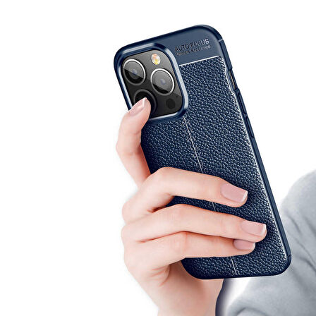 Vendas iPhone 14 Pro (14 Pro Uyumlu) Deri Desenli Niss Dikiş Tasarımlı Darbe Dirençli Silikon Kılıf + Cam Ekran Koruyucu