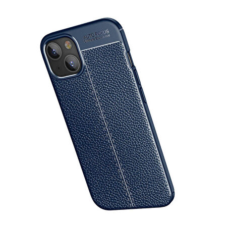 Vendas iPhone 14 Max (14 Max Uyumlu) Deri Desenli Niss Dikiş Tasarımlı Darbe Dirençli Silikon Kılıf + Cam Ekran Koruyucu