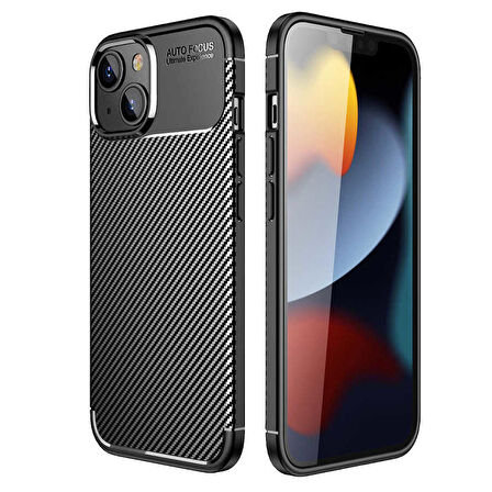 Vendas iPhone 14 Plus Uyumlu Karbon Fiber Tasarımlı Kamera Çıkıntılı Darbe Dirençli Kılıf + Seramik Nano Ekran Koruyucu