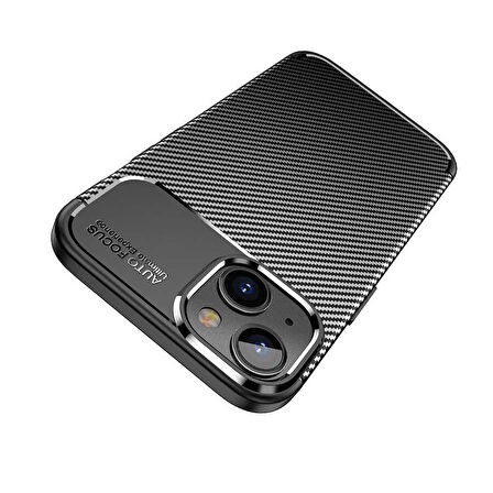 Vendas iPhone 14 Plus Uyumlu Karbon Fiber Tasarımlı Kamera Çıkıntılı Darbe Dirençli Kılıf + Seramik Nano Ekran Koruyucu