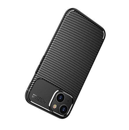 Vendas iPhone 14 Plus Uyumlu Karbon Fiber Tasarımlı Kamera Çıkıntılı Darbe Dirençli Kılıf + Seramik Nano Ekran Koruyucu
