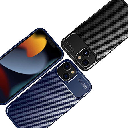 Vendas iPhone 14 Uyumlu Karbon Fiber Tasarımlı Kamera Çıkıntılı Darbe Dirençli Kılıf + 5D Cam Ekran Koruyucu