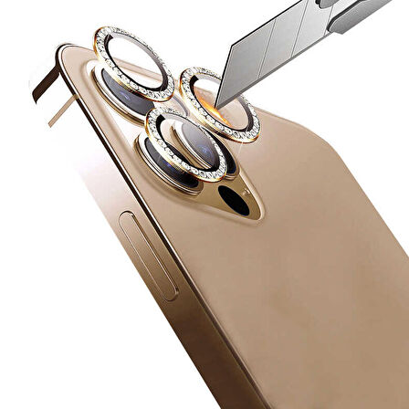 Vendas iPhone 14 Pro Max Uyumlu (14 Pro Max) Lins Serisi Fashion Taşlı Kamera Lens Koruyucu