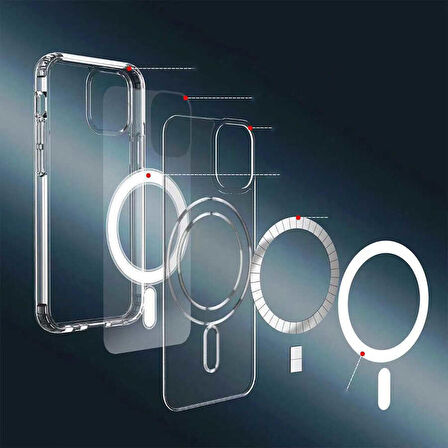 Vendas iPhone 14 Plus Uyumlu (14 Plus) Magsafe Şarj Destekli Darbe Dirençli Fit Hard Silikon Kılıf + Seramik Nano Ekran Koruyucu