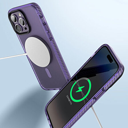 Vendas iPhone 14 Pro Uyumlu Locik Serisi Mat Arka Yüzey Wireless Şarj Özellikli Mat PC Arka Yüzeyli Kılıf