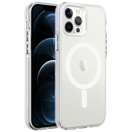 Vendas iPhone 12 Pro Uyumlu Cro Serisi Buzlu Transparan Magsafe Şarj Özellikli Sert Kılıf