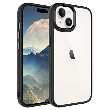 Vendas iPhone 15 Plus Uyumlu Krom Serisi Metal Buton Tasarımlı Renkli Kenarlı Tarz Kılıf