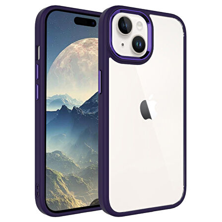 Vendas iPhone 15 Plus Uyumlu Krom Serisi Metal Buton Tasarımlı Renkli Kenarlı Tarz Kılıf