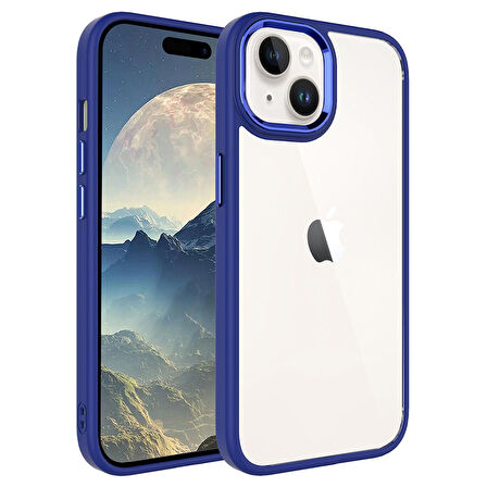 Vendas iPhone 15 Uyumlu Krom Serisi Metal Buton Tasarımlı Renkli Kenarlı Tarz Kılıf