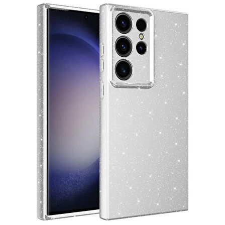 Vendas Samsung S23 Ultra Uyumlu Koton Serisi Kamera Korumalı Simli Lüks Silikon Kılıf