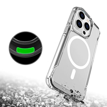 Vendas iPhone 14 Pro Uyumlu (14 Pro) Door Serisi Magsafe Destekli Darbe Direçli Elektroplated Şeffaf Kılıf