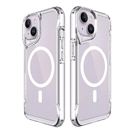Vendas iPhone 15 Plus Uyumlu (15 Plus) Door Serisi Magsafe Destekli Darbe Direçli Elektroplated Şeffaf T-Max Kılıf