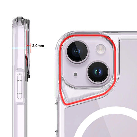 Vendas iPhone 15 Plus Uyumlu (15 Plus) Door Serisi Magsafe Destekli Darbe Direçli Elektroplated Şeffaf T-Max Kılıf