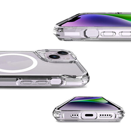 Vendas iPhone 15 Plus Uyumlu (15 Plus) Door Serisi Magsafe Destekli Darbe Direçli Elektroplated Şeffaf T-Max Kılıf