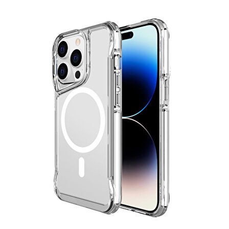 Vendas iPhone 15 Pro Uyumlu (15 Pro) Door Serisi Magsafe Destekli Darbe Direçli Elektroplated Şeffaf T-Max Kılıf