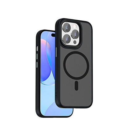 Vendas iPhone 15 Pro Max Uyumlu Felix Serisi Magsafe Şarj Özellikli Kamera Korumalı Mat Drop Magic Silikon Kılıf
