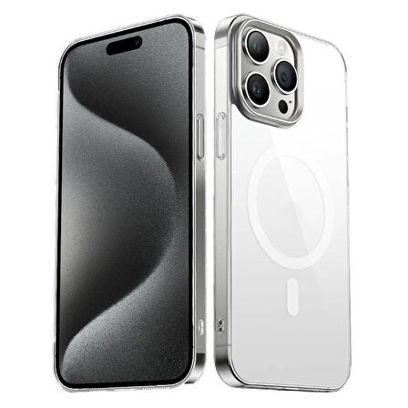 Vendas iPhone 15 Pro Uyumlu Sararma Yapmayan Hassas Buton Tasarımlı Wireless Şarj Özellikli Glass Kapak