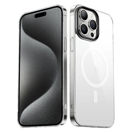 Vendas iPhone 15 Pro Uyumlu Sararma Yapmayan Hassas Buton Tasarımlı Wireless Şarj Özellikli Glass Kapak