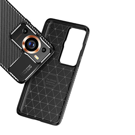 Vendas Huawei P60 Pro Uyumlu Deep Dizayn Auto Focus Tasarımlı Karbon Dizayn Kılıf