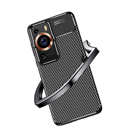 Vendas Huawei P60 Pro Uyumlu Deep Dizayn Auto Focus Tasarımlı Karbon Dizayn Kılıf