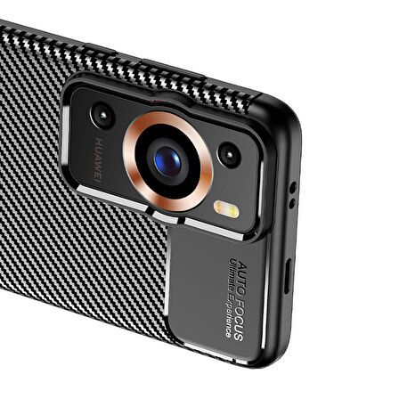 Vendas Huawei P60 Pro Uyumlu Deep Dizayn Auto Focus Tasarımlı Karbon Dizayn Kılıf