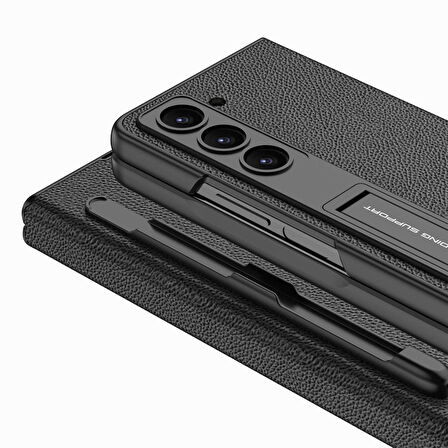 Vendas Samsung Galaxy Z Fold 5 Uyumlu Kalem Bölmeli Stand Özellikli Kamera Korumalı Droga Kapak