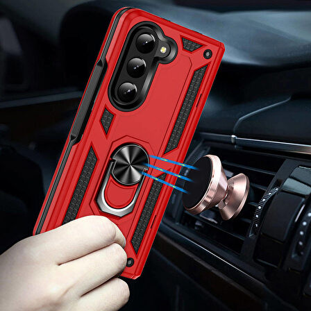 Vendas Samsung Galaxy Z Fold 5 Uyumlu Hulk Serisi Yüzüklü Darbe Dirençli Tam Korumalı Zırh Silikon Kılıf