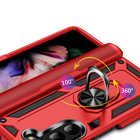 Vendas Samsung Galaxy Z Fold 5 Uyumlu Hulk Serisi Yüzüklü Darbe Dirençli Tam Korumalı Zırh Silikon Kılıf