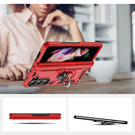 Vendas Samsung Galaxy Z Fold 5 Uyumlu Hulk Serisi Yüzüklü Darbe Dirençli Tam Korumalı Zırh Silikon Kılıf